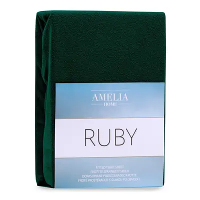 Froté prostěradlo s gumou AmeliaHome Ruby láhvově zelené, velikost 80-90x200