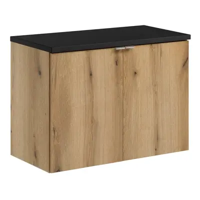 Comad Závěsná skříňka pod umyvadlo Nova Oak II s deskou 80 cm černá/dub coast evoke