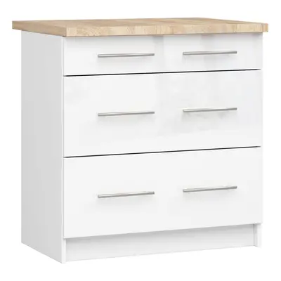 Ak furniture Kuchyňská skříňka Olivie S 80 cm 3S bílá/bílý lesk/dub sonoma