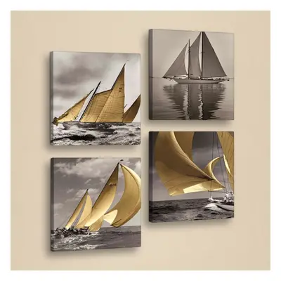 Hanah Home Sada obrazů Boats 4 ks 33x33 cm