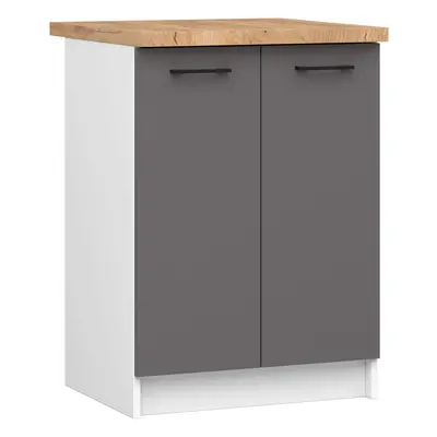 Ak furniture Kuchyňská skříňka OLIVIE 60x85 cm matná bílá/matná grafitově šedá/dub přírodní