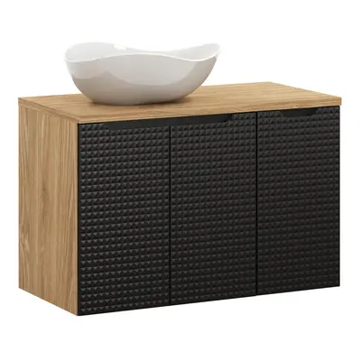 Comad Závěsná skříňka Luxor Black s deskou a umyvadlem 90 cm černá/dub olejovaný