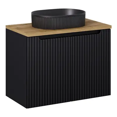 Comad Závěsná skříňka Nova Black II s deskou a umyvadlem 80 cm černá/dub evoke