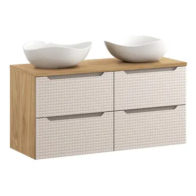 Comad Závěsná skříňka Luxor Beige s deskou a umyvadly 120 cm béžová/dub olejovaný