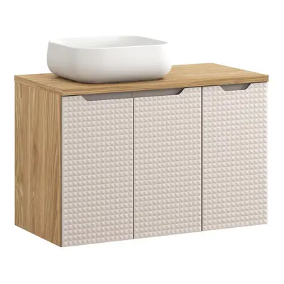 Comad Závěsná skříňka Luxor Beige s deskou a umyvadlem 90 cm béžová/dub olejovaný