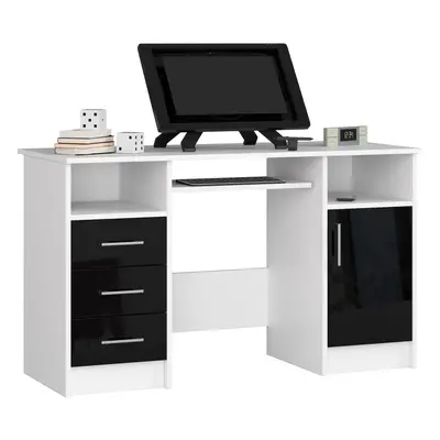 Ak furniture Volně stojící psací stůl Ana 124 cm bílý/černý lesk