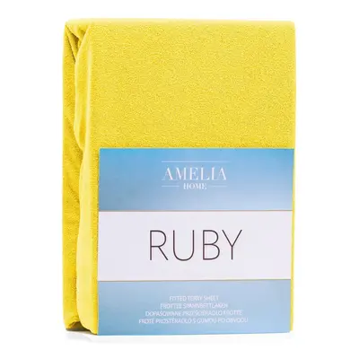 Froté prostěradlo s gumou AmeliaHome Ruby žluté, velikost 220-240x220