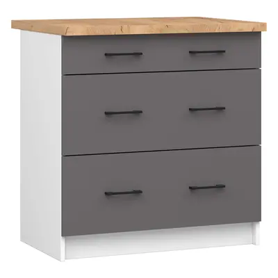 Ak furniture Kuchyňská skříňka OLIVIE II 80x85 cm matná bílá/matná grafitově šedá/dub přírodní