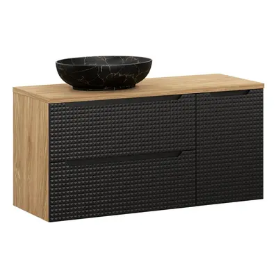 Comad Závěsná skříňka Luxor Black SD s deskou a umyvadlem 120 cm černá/dub olejovaný