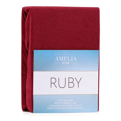 Froté prostěradlo s gumou AmeliaHome Ruby tmavě červené, velikost 80-90x200