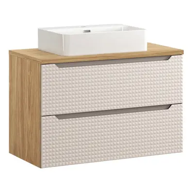 Comad Koupelnová skříňka Ocean Beige II s deskou a umyvadlem 90 cm béžová/dub olejovaný