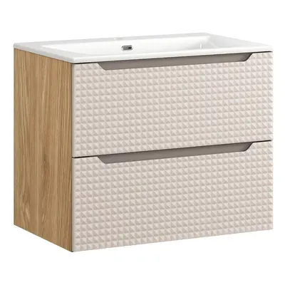 Comad Závěsná skříňka Luxor Beige se zápustným umyvadlem 70 cm béžová/dub olejovaný