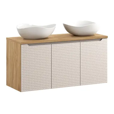 Comad Závěsná skříňka Luxor Beige s deskou a umyvadly 120 cm dub olejovaný/béžová