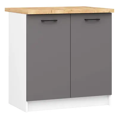 Ak furniture Kuchyňská skříňka OLIVIE 80x85 cm matná bílá/matná grafitově šedá/dub přírodní