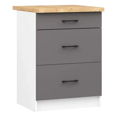 Ak furniture Kuchyňská skříňka OLIVIE II 60x85 cm matná bílá/matný grafitově šedá/dub přírodní