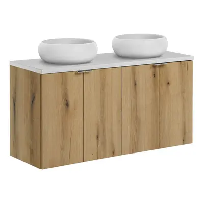 Comad Závěsná skříňka Nova Oak s deskou a umyvadlem 120 cm dub coast evoke/bílá