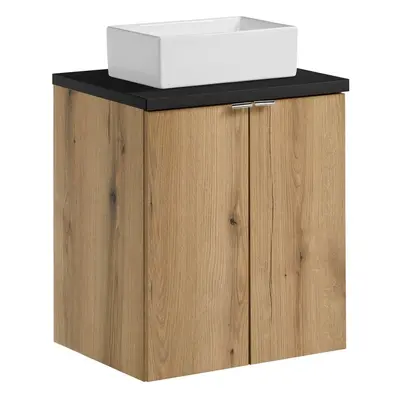 Comad Závěsná skříňka Nova Oak Gaja II s deskou a umyvadlem 50 cm dub coast evoke/černá