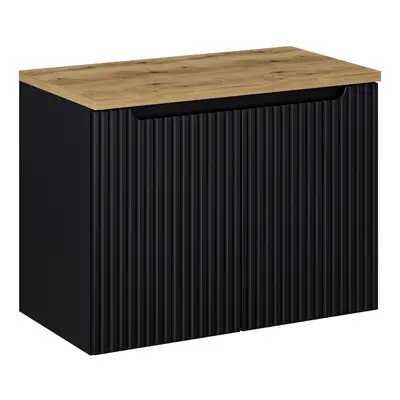 Comad Závěsná skříňka pod umyvadlo Nova Black II s deskou 80 cm černá/dub evoke