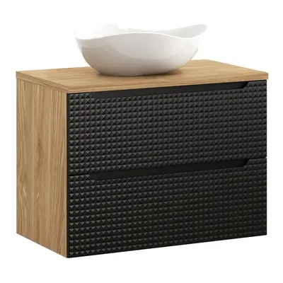 Comad Závěsná skříňka Luxor Black Cloud s deskou a umyvadlem 80 cm černá/dub olejovaný