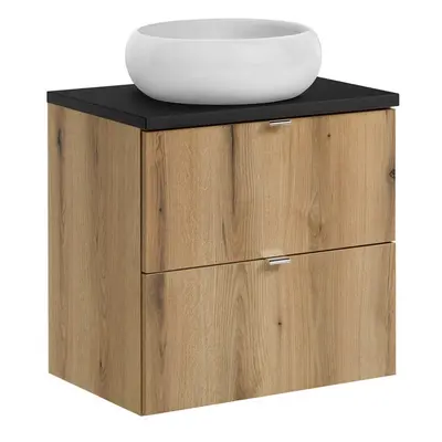 Comad Závěsná skříňka Nova Oak Wiki s deskou a umyvadlem 60 cm dub evoke/černá