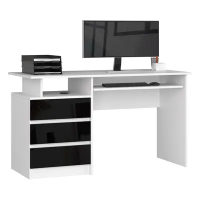 Ak furniture Volně stojící psací stůl CLP 135 cm bílý/černý lesk