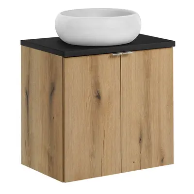 Comad Závěsná skříňka Nova Oak Wiki II s deskou a umyvadlem 60 cm dub evoke/černá