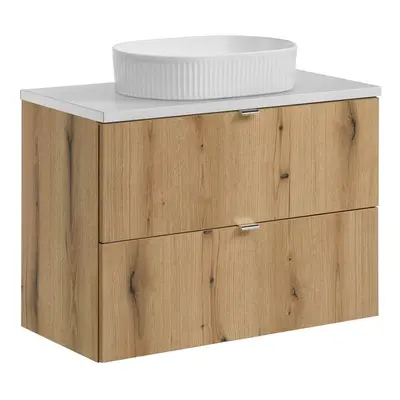 Comad Závěsná skříňka Nova Oak Beyond s deskou a umyvadlem 80 cm dub coast evoke/bílá