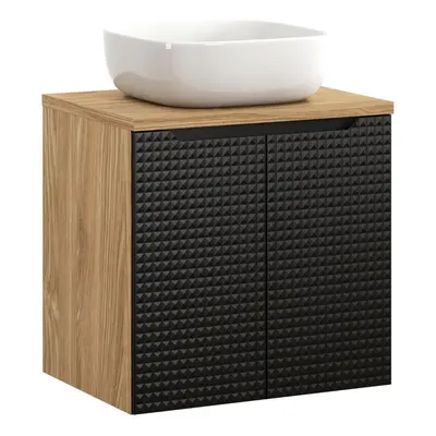 Comad Závěsná skříňka Luxor Black Smile II s deskou a umyvadlem 60 cm černá/dub olejovaný