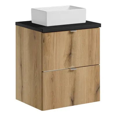 Comad Závěsná skříňka Nova Oak Gaja I s deskou a umyvadlem 50 cm dub coast evoke/černá