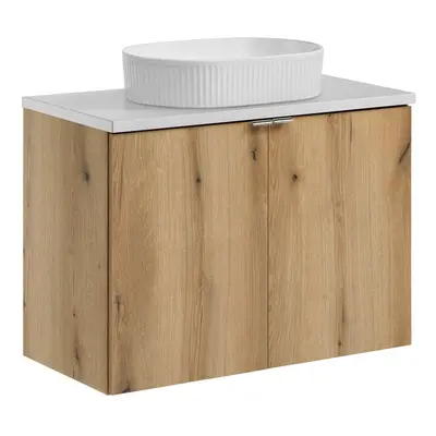 Comad Závěsná skříňka Nova Oak II s deskou a umyvadlem 80 cm dub coast evoke/bílá