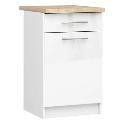 Ak furniture Kuchyňská skříňka Olivie S 50 cm 1D 1S bílá/bílý lesk/dub sonoma