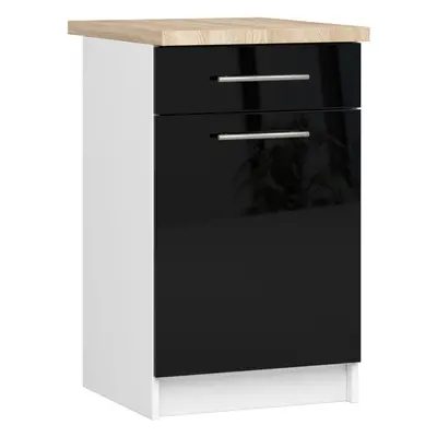 Ak furniture Kuchyňská skříňka Olivie S 50 cm 1D 1S bílá/černý lesk/dub sonoma