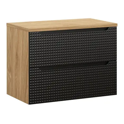 Comad Závěsná umyvadlová skříňka Luxor Black s deskou 80 cm černá/dub olejovaný