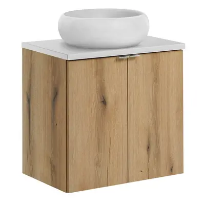 Comad Závěsná skříňka Nova Oak Wiki II s deskou a umyvadlem 60 cm dub evoke/bílá