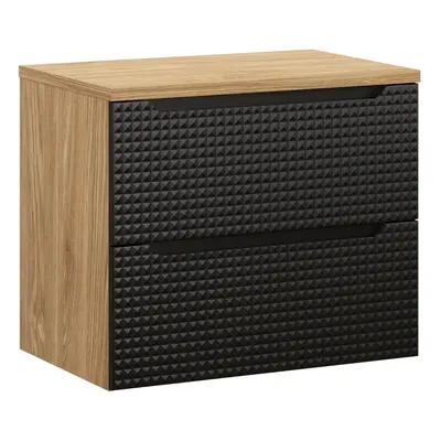 Comad Závěsná skříňka pod umyvadlo Luxor Black s deskou 70 cm dub olejovaný/černá