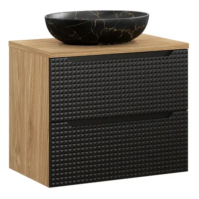 Comad Závěsná skříňka Luxor Black Mona s deskou a umyvadlem 70 cm černá/dub olejovaný