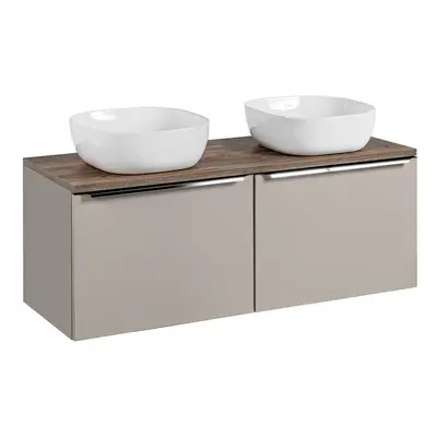 Comad Závěsná skříňka SantaFe Smile s deskou a umyvadly 120 cm taupe/dub santa fe vintage