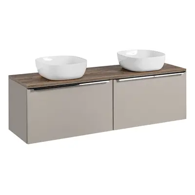 Comad Závěsná skříňka SantaFe Smile s deskou a umyvadly 160 cm taupe/dub santa fe vintage