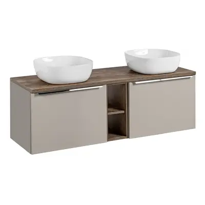 Comad Závěsná skříňka pod umyvadlo SantaFe Smile s deskou a umyvadly 140 cm taupe/dub santa fe v