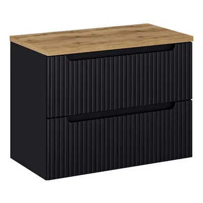 Comad Závěsná skříňka pod umyvadlo Nova Black I s deskou 80 cm černá/dub coast evoke