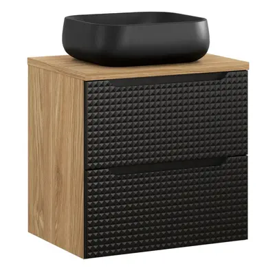 Comad Závěsná skříňka Luxor Black Nika s deskou a umyvadlem 60 cm černá/dub olejovaný