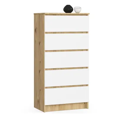 Ak furniture Komoda Kuba 60 cm - 5 šuplíků dub artisan/bílá