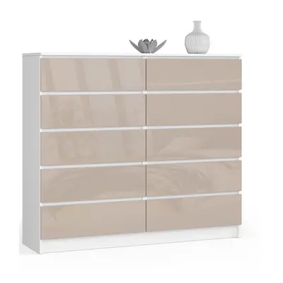 Ak furniture Komoda Kuba 140 cm 10 šuplíků bílá/cappuccino