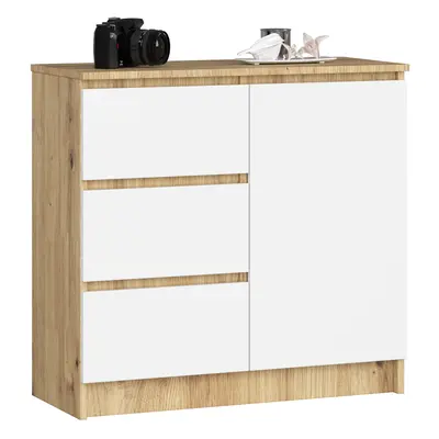 Ak furniture Komoda JERRY K 80 cm 1 dveře 3 zásuvky dub artisan/bílá