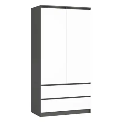 Ak furniture Šatní skříň CLP S 90 cm 2 dveře 2 zásuvky grafitově šedá/bílá