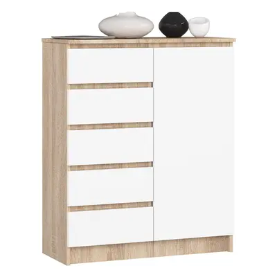 Ak furniture Komoda JERRY 80 cm 1 dveře 5 zásuvek dub sonoma/bílá