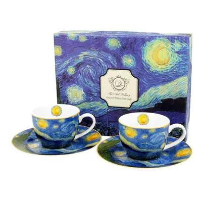 DekorStyle Sada šálků s podšálkem espresso Van Gogh STARRY NIGHT 2 ks 90 ml modrá