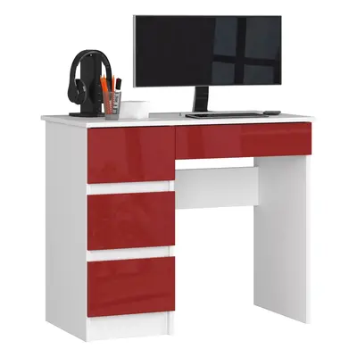 Ak furniture Psací stůl A-7 90 cm bílý/červený lesk levý