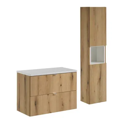 Comad Koupelnová sestava Nova Oak I s deskou a skříňkami 80 cm dub evoke/bílá