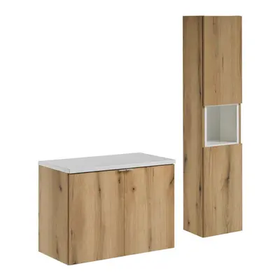 Comad Koupelnová sestava Nova Oak II s deskou a skříňkami 80 cm dub evoke/bílá